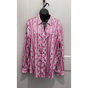 Maison d'Amelie Paris Women's Pink Chain Print Long Sleeve Blouse Top Sz XL NWT
